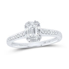 14kt White Gold Emerald Diamond Halo Bridal Wedding Engagement Ring - Eternal Elegance - Top View