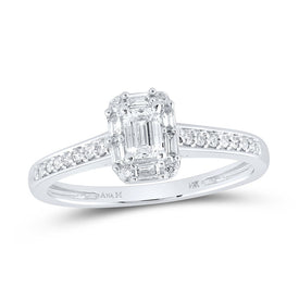 14kt White Gold Emerald Diamond Halo Bridal Wedding Engagement Ring - Eternal Elegance - Top View