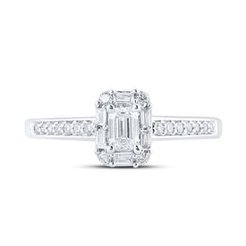 14kt White Gold Emerald Diamond Halo Bridal Wedding Engagement Ring - Eternal Elegance - Splendid Jewellery