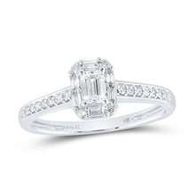 Load image into Gallery viewer, 14kt White Gold Emerald Diamond Halo Bridal Wedding Engagement Ring - Eternal Elegance - Splendid Jewellery