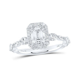 14kt White Gold Emerald Diamond Halo Bridal Wedding Engagement Ring - The Enchanting Elegance - Splendid Jewellery
