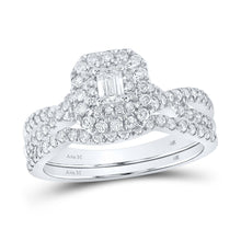 Load image into Gallery viewer, 14kt White Gold Emerald Diamond Halo Bridal Wedding Ring Band Set 1 Cttw | Enchanting Elegance - Splendid Jewellery