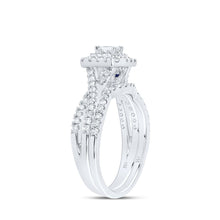 Load image into Gallery viewer, 14kt White Gold Emerald Diamond Halo Bridal Wedding Ring Band Set 1 Cttw | Enchanting Elegance - Splendid Jewellery