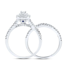 Load image into Gallery viewer, 14kt White Gold Emerald Diamond Halo Bridal Wedding Ring Band Set 1 Cttw | Enchanting Elegance - Splendid Jewellery