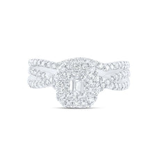 Load image into Gallery viewer, 14kt White Gold Emerald Diamond Halo Bridal Wedding Ring Band Set 1 Cttw | Enchanting Elegance - Splendid Jewellery