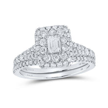 Load image into Gallery viewer, 14kt White Gold Emerald Diamond Halo Bridal Wedding Ring Band Set - Eternal Elegance - Splendid Jewellery