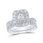 14kt White Gold Emerald Diamond Halo Bridal Wedding Ring Band Set - Eternal Radiance - Splendid Jewellery