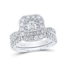 Load image into Gallery viewer, 14kt White Gold Emerald Diamond Halo Bridal Wedding Ring Band Set - Eternal Radiance - Splendid Jewellery