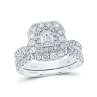 14kt White Gold Emerald Diamond Halo Bridal Wedding Ring Band Set - Eternal Radiance - Splendid Jewellery