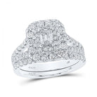 14kt White Gold Emerald Diamond Halo Bridal Wedding Ring Band Set - The Eternity Brilliance - Splendid Jewellery