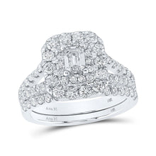 Load image into Gallery viewer, 14kt White Gold Emerald Diamond Halo Bridal Wedding Ring Band Set - The Eternity Brilliance - Splendid Jewellery