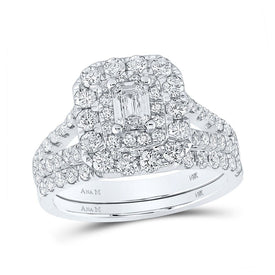 14kt White Gold Emerald Diamond Halo Bridal Wedding Ring Band Set - The Eternity Brilliance - Splendid Jewellery