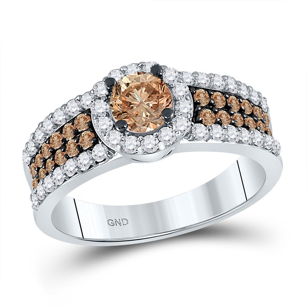 14kt White Gold Enchanting Brown Diamond Halo Bridal Wedding Engagement Ring 1 - 1/4 Cttw - Splendid Jewellery