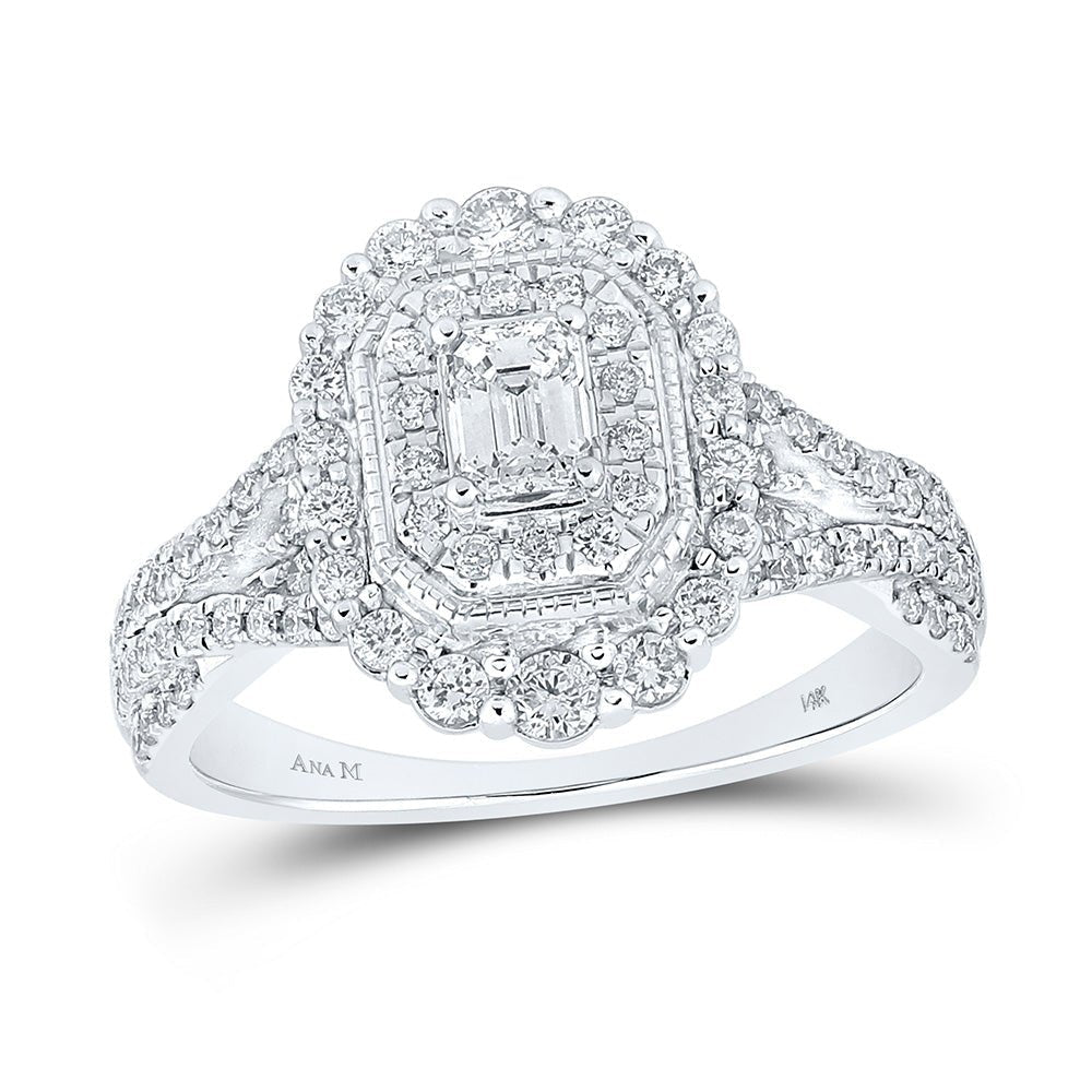 14kt White Gold Enchanting Emerald Diamond Halo Bridal Wedding Engagement Ring 1 Cttw - Splendid Jewellery