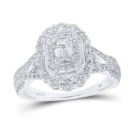 14kt White Gold Enchanting Emerald Diamond Halo Bridal Wedding Engagement Ring 1 Cttw - Splendid Jewellery