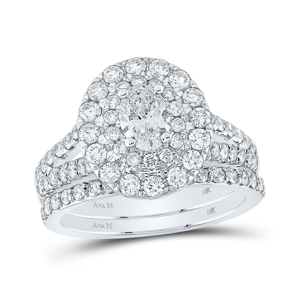 14kt White Gold Enchanting Oval Diamond Halo Bridal Wedding Ring Band Set - Splendid Jewellery