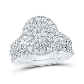 14kt White Gold Enchanting Oval Diamond Halo Bridal Wedding Ring Band Set - Splendid Jewellery