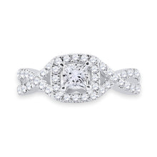 Load image into Gallery viewer, 14kt White Gold Enchanting Princess Diamond Twist Bridal Wedding Engagement Ring 1 Cttw Front View from Splendid Jewellery
