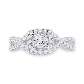 14kt White Gold Enchanting Princess Diamond Twist Bridal Wedding Engagement Ring 1 Cttw Front View from Splendid Jewellery