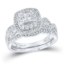 Load image into Gallery viewer, 14kt White Gold Enchanting Princess Diamond Wedding Ring Band Set - Top View