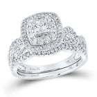 14kt White Gold Enchanting Princess Diamond Wedding Ring Band Set - Top View