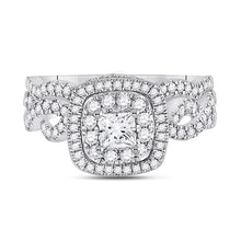 Load image into Gallery viewer, 14kt White Gold Enchanting Princess Diamond Wedding Ring Band Set - Front View