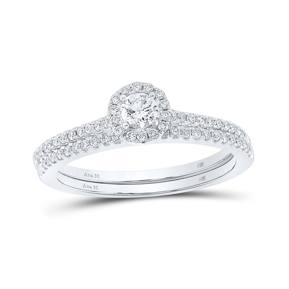 14kt White Gold Eternal Love Diamond Halo Bridal Wedding Ring Set - Splendid Jewellery