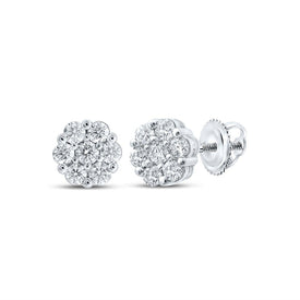 14kt White Gold Floral Brilliance Diamond Cluster Earrings - Splendid Jewellery