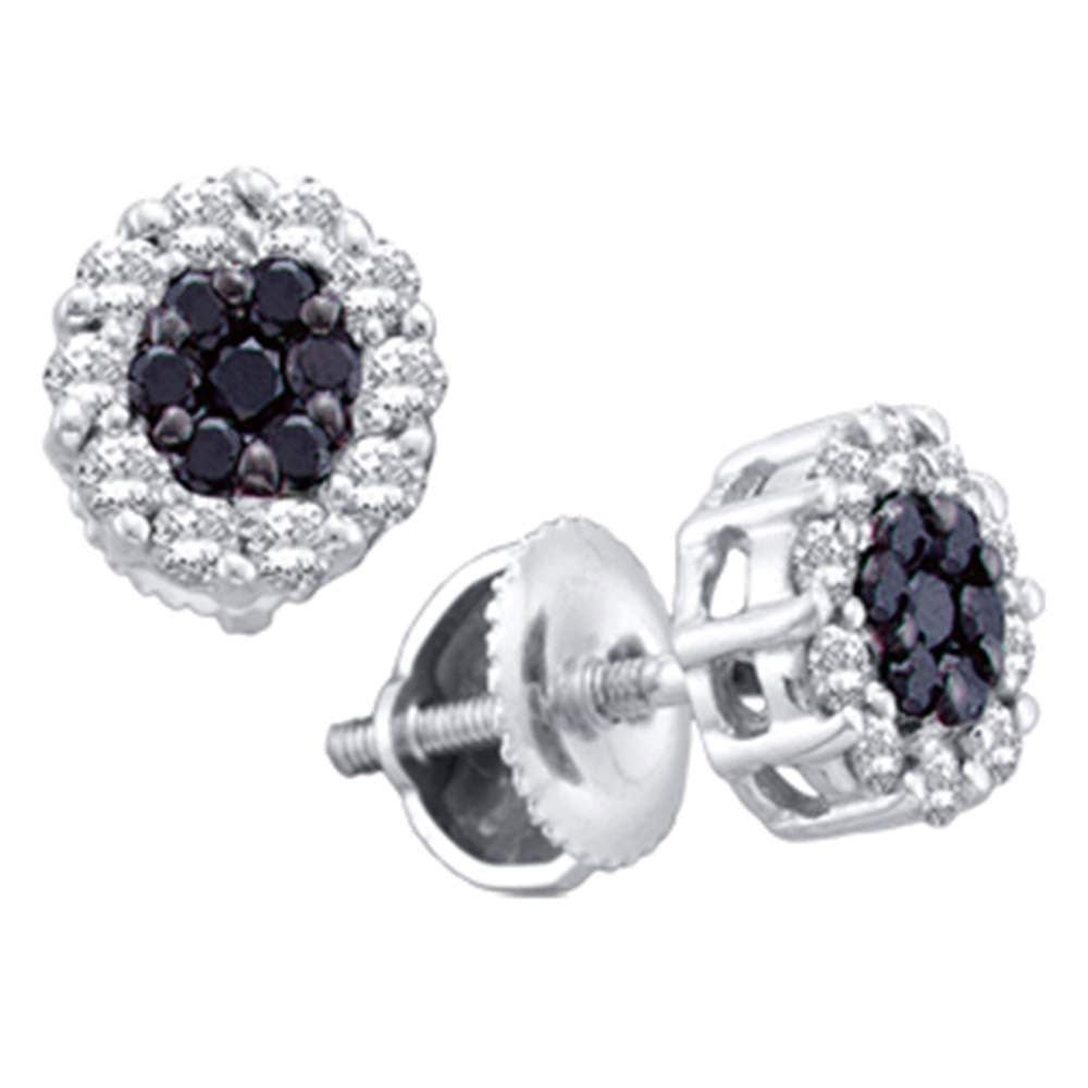 14kt White Gold Floral Noir Diamond Cluster Earrings - Splendid Jewellery