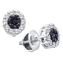 Load image into Gallery viewer, 14kt White Gold Floral Noir Diamond Cluster Earrings - Splendid Jewellery