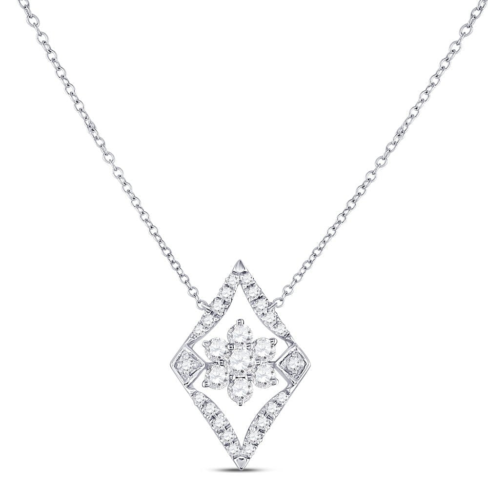14kt White Gold Geometric Cluster Diamond Pendant Necklace - Splendid Jewellery
