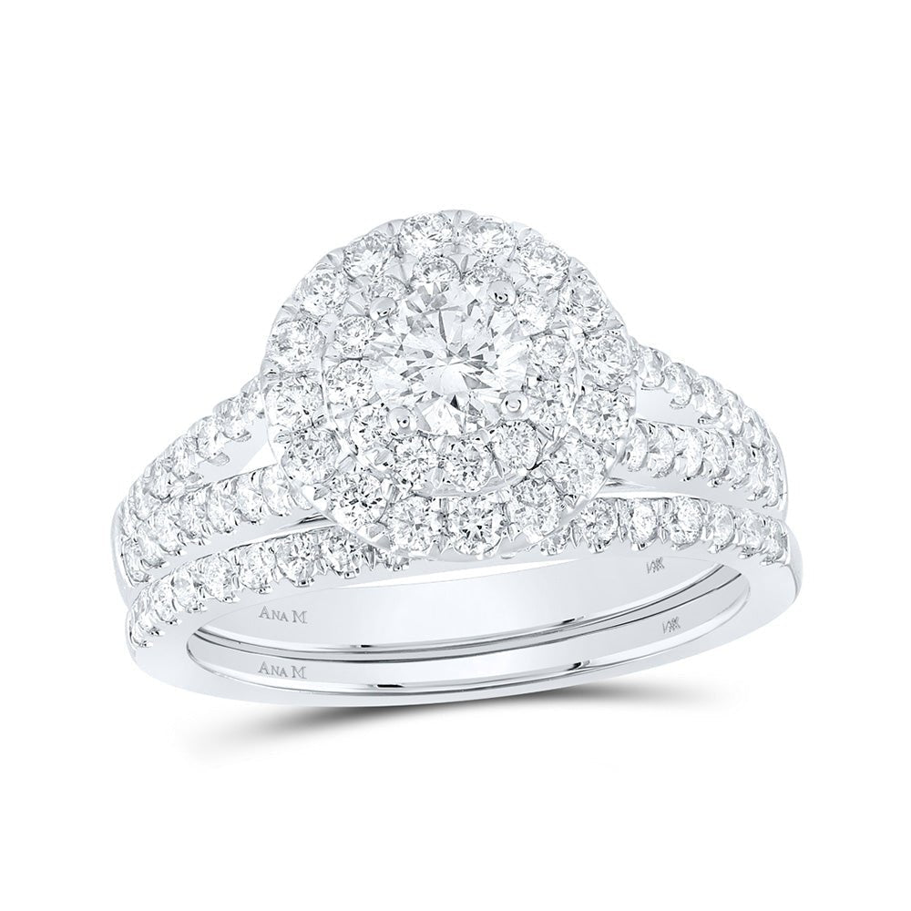 14kt White Gold Halo Diamond Sapphire Wedding Ring Set - A Mesmerizing Symbol of Love and Elegance - Splendid Jewellery