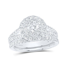 Load image into Gallery viewer, 14kt White Gold Halo Diamond Sapphire Wedding Ring Set - A Mesmerizing Symbol of Love and Elegance - Splendid Jewellery