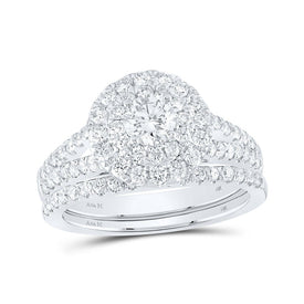 14kt White Gold Halo Diamond Sapphire Wedding Ring Set - A Mesmerizing Symbol of Love and Elegance - Splendid Jewellery