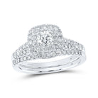 14kt White Gold Halo Diamond Wedding Ring Set with Blue Sapphire - Splendid Jewellery