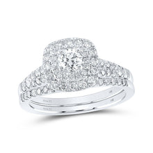 Load image into Gallery viewer, 14kt White Gold Halo Diamond Wedding Ring Set with Blue Sapphire - Splendid Jewellery
