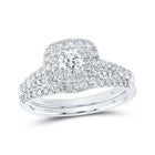 14kt White Gold Halo Diamond Wedding Ring Set with Blue Sapphire - Splendid Jewellery