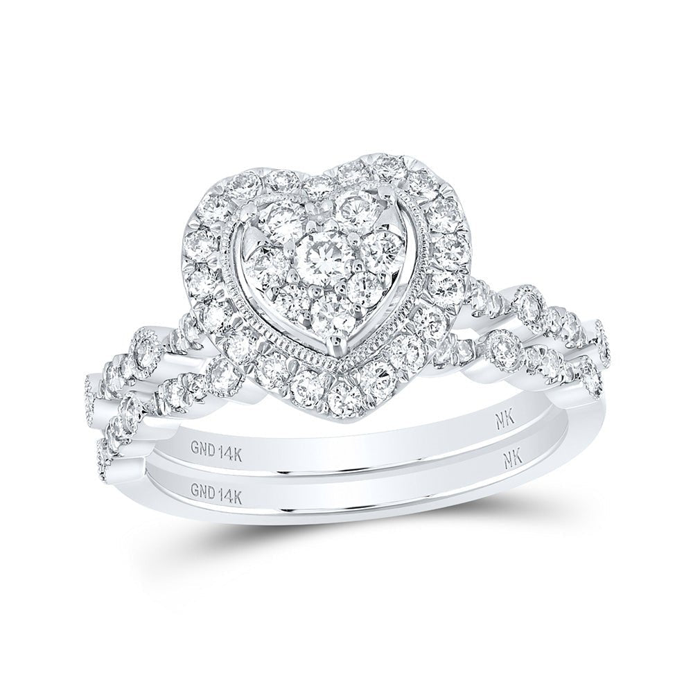 14kt White Gold Heart - Shaped Diamond Bridal Wedding Ring Band Set - Splendid Jewellery