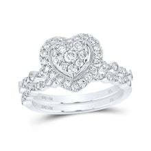 Load image into Gallery viewer, 14kt White Gold Heart - Shaped Diamond Bridal Wedding Ring Band Set - Splendid Jewellery
