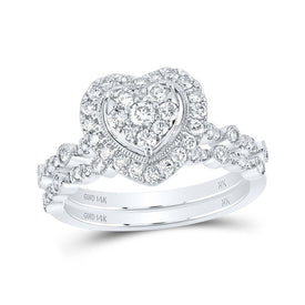 14kt White Gold Heart - Shaped Diamond Bridal Wedding Ring Band Set - Splendid Jewellery
