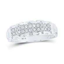 Load image into Gallery viewer, 14kt White Gold His Hers Round Diamond Cluster Matching Wedding Set 1 Cttw - Side View