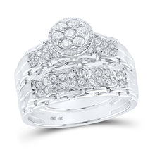 Load image into Gallery viewer, 14kt White Gold His Hers Round Diamond Cluster Matching Wedding Set 1 Cttw - Second Side View