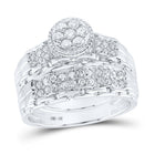 14kt White Gold His Hers Round Diamond Cluster Matching Wedding Set 1 Cttw - Second Side View