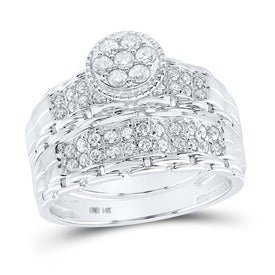 14kt White Gold His Hers Round Diamond Cluster Matching Wedding Set 1 Cttw - Second Side View