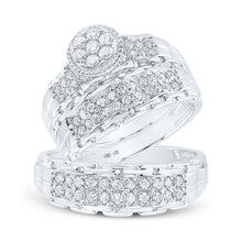 Load image into Gallery viewer, 14kt White Gold His Hers Round Diamond Cluster Matching Wedding Set 1 Cttw | Eternal Love Wedding Collection - Splendid Jewellery