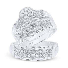 14kt White Gold His Hers Round Diamond Cluster Matching Wedding Set 1 Cttw | Eternal Love Wedding Collection - Splendid Jewellery
