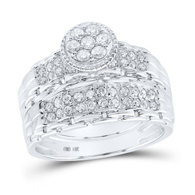 14kt White Gold His Hers Round Diamond Cluster Matching Wedding Set 1 Cttw | Eternal Love Wedding Collection - Splendid Jewellery