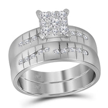 Load image into Gallery viewer, 14kt White Gold His Hers Round Diamond Cluster Matching Wedding Set 5/8 Cttw | Eternal Love Collection - Splendid Jewellery