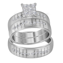 Load image into Gallery viewer, 14kt White Gold His Hers Round Diamond Cluster Matching Wedding Set 5/8 Cttw - Top View