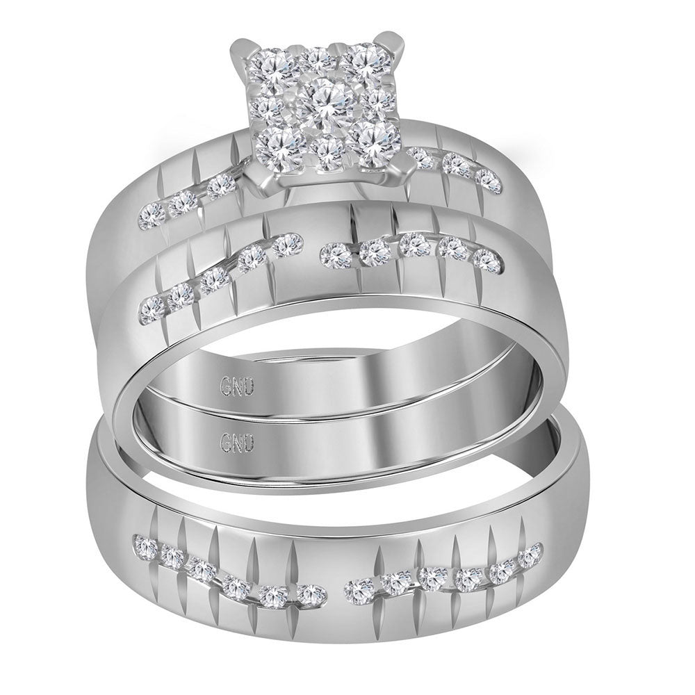 14kt White Gold His Hers Round Diamond Cluster Matching Wedding Set 5/8 Cttw | Eternal Love Collection - Splendid Jewellery